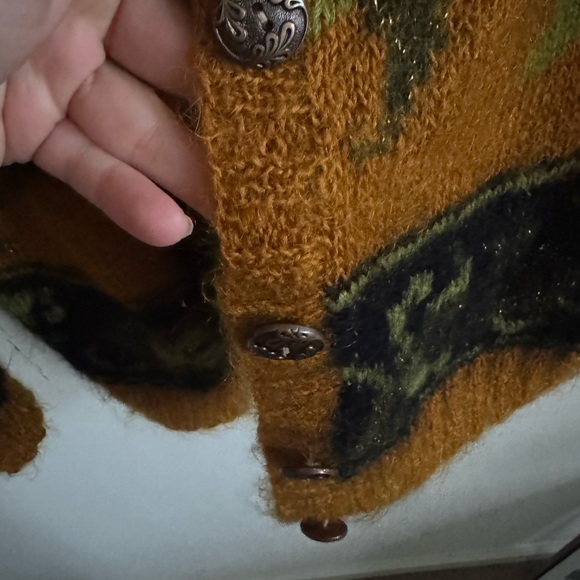 Vintage 90s mohair fuzzy metallic floral colorful oversized long sleeve cardigan - Picture 4 of 6